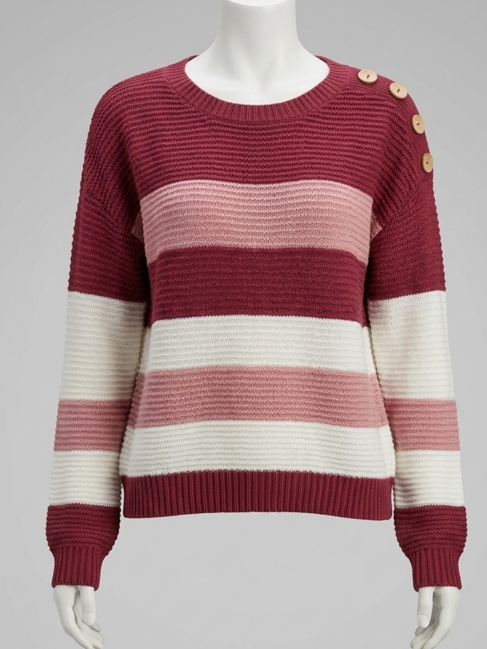 Striped Crewneck Sweater in Burgundy, Pink & Cream